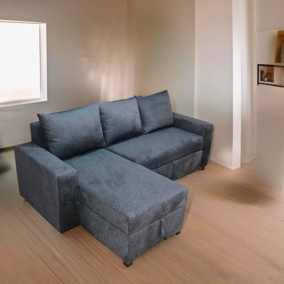 Sala Esquinera Milán Sofá cama con Baúl Gris Oxford 2