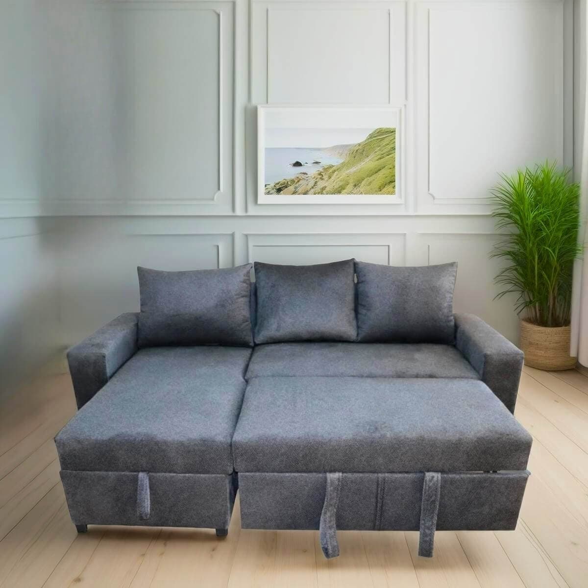 Sala Esquinera Milán Sofá cama con Baúl Gris Oxford 4