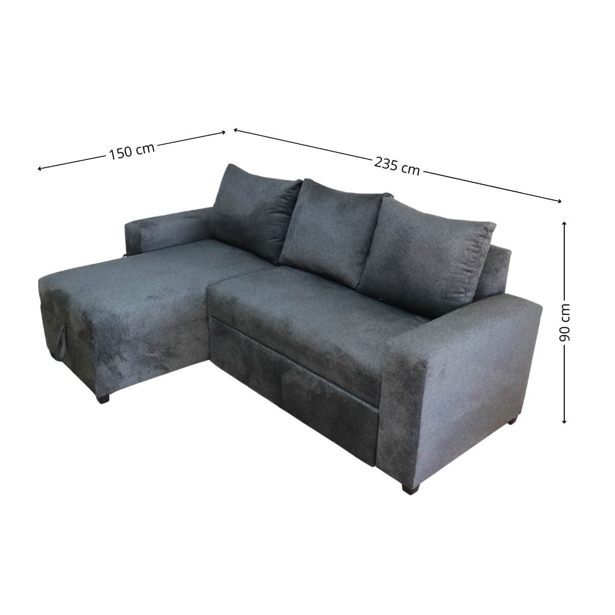 Sala Esquinera Milán Sofá cama con Baúl Gris Oxford 5