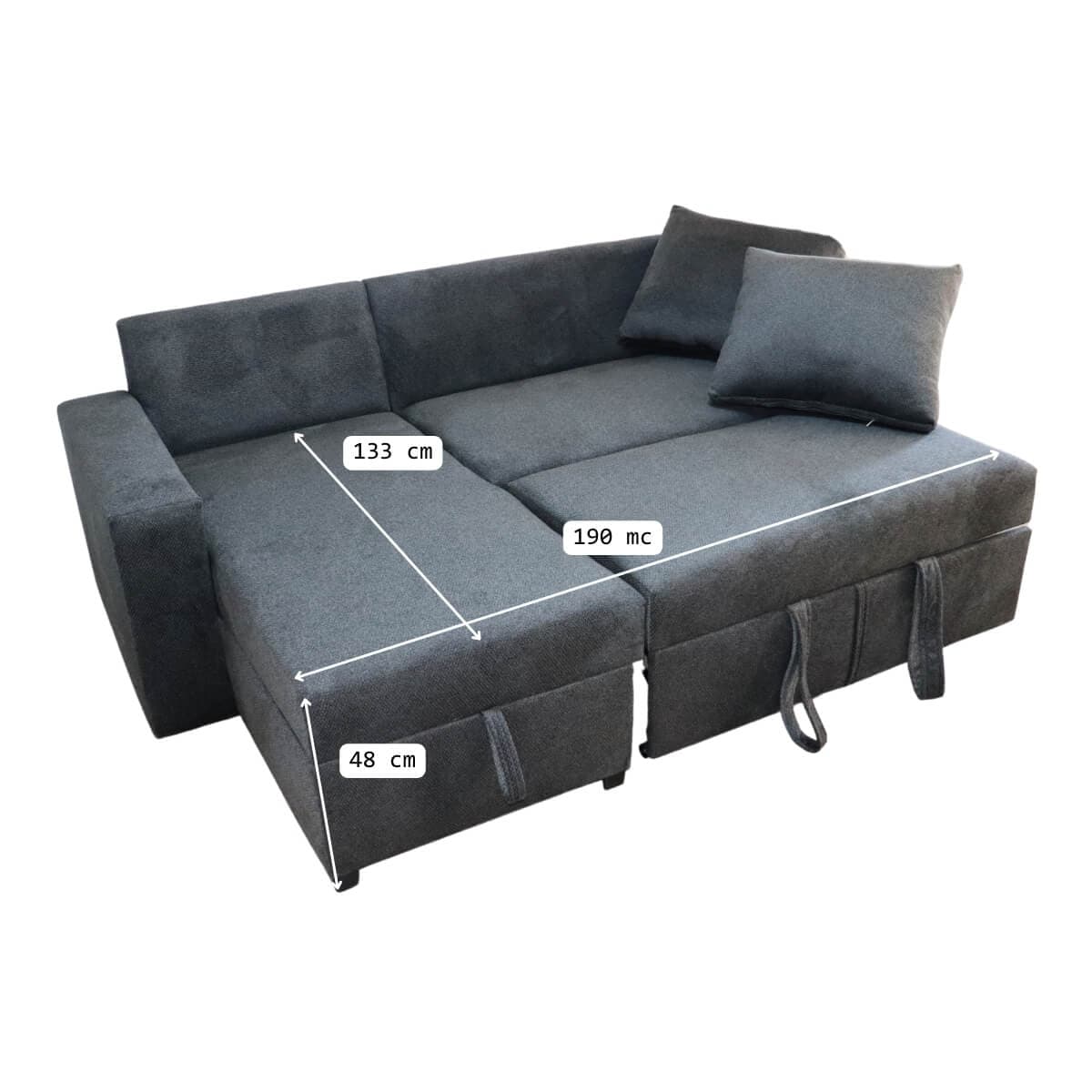 Sala Esquinera Milán Sofá cama con Baúl Gris Oxford 6